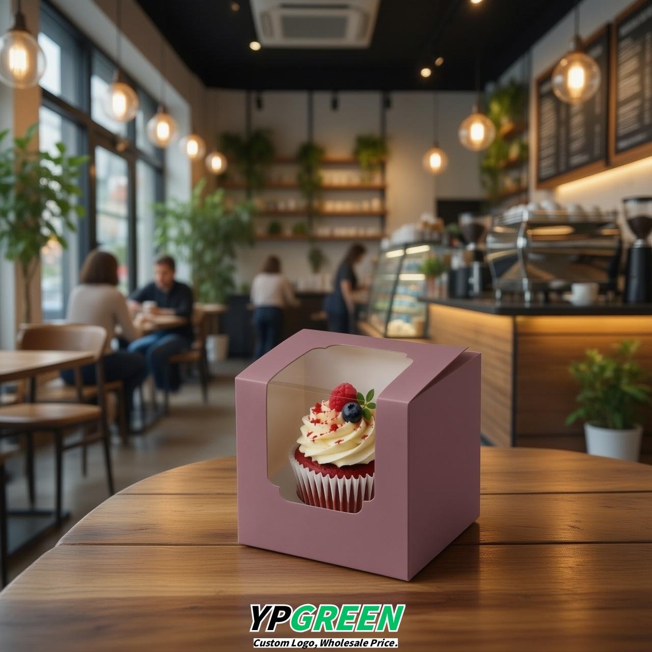 Mauve Individual 3.5 inches Square Paper Cupcake Box Containers with Windows & Inserts