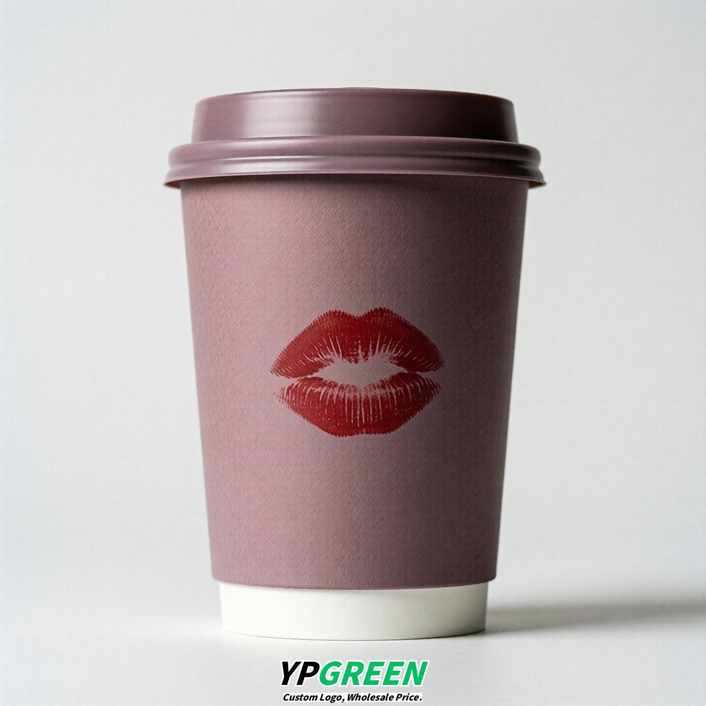 Mauve Paper Cups with Lips Print 10oz/12oz/16oz/20oz/22oz