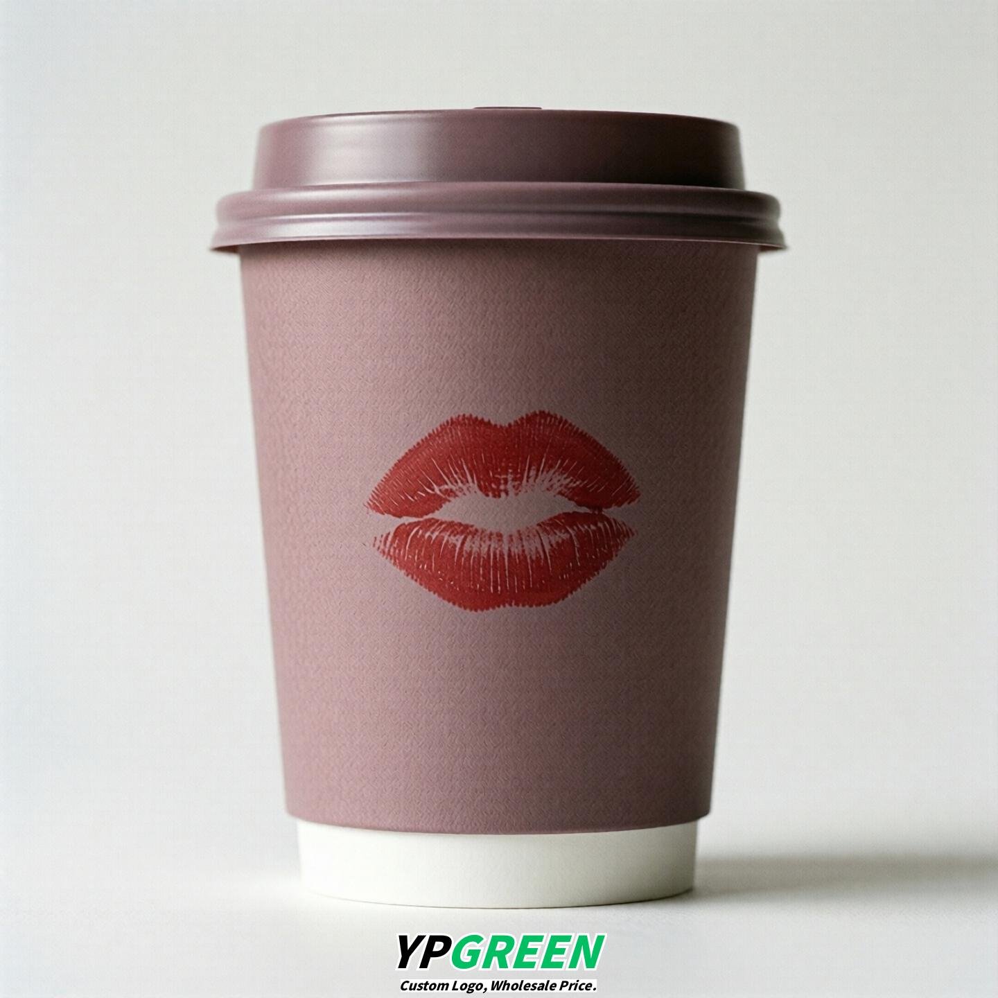 Mauve Paper Cups with Lips Print 10oz/12oz/16oz/20oz/22oz