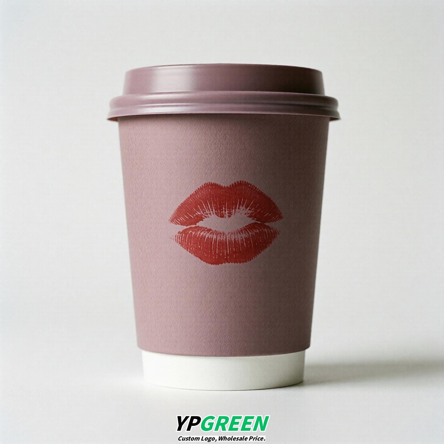 Mauve Paper Cups with Lips Print 10oz/12oz/16oz/20oz/22oz