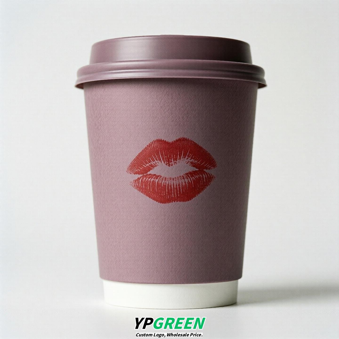 Mauve Paper Cups with Lips Print 10oz/12oz/16oz/20oz/22oz