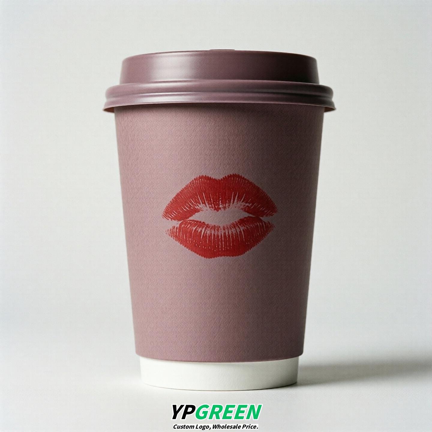 Mauve Paper Cups with Lips Print 10oz/12oz/16oz/20oz/22oz