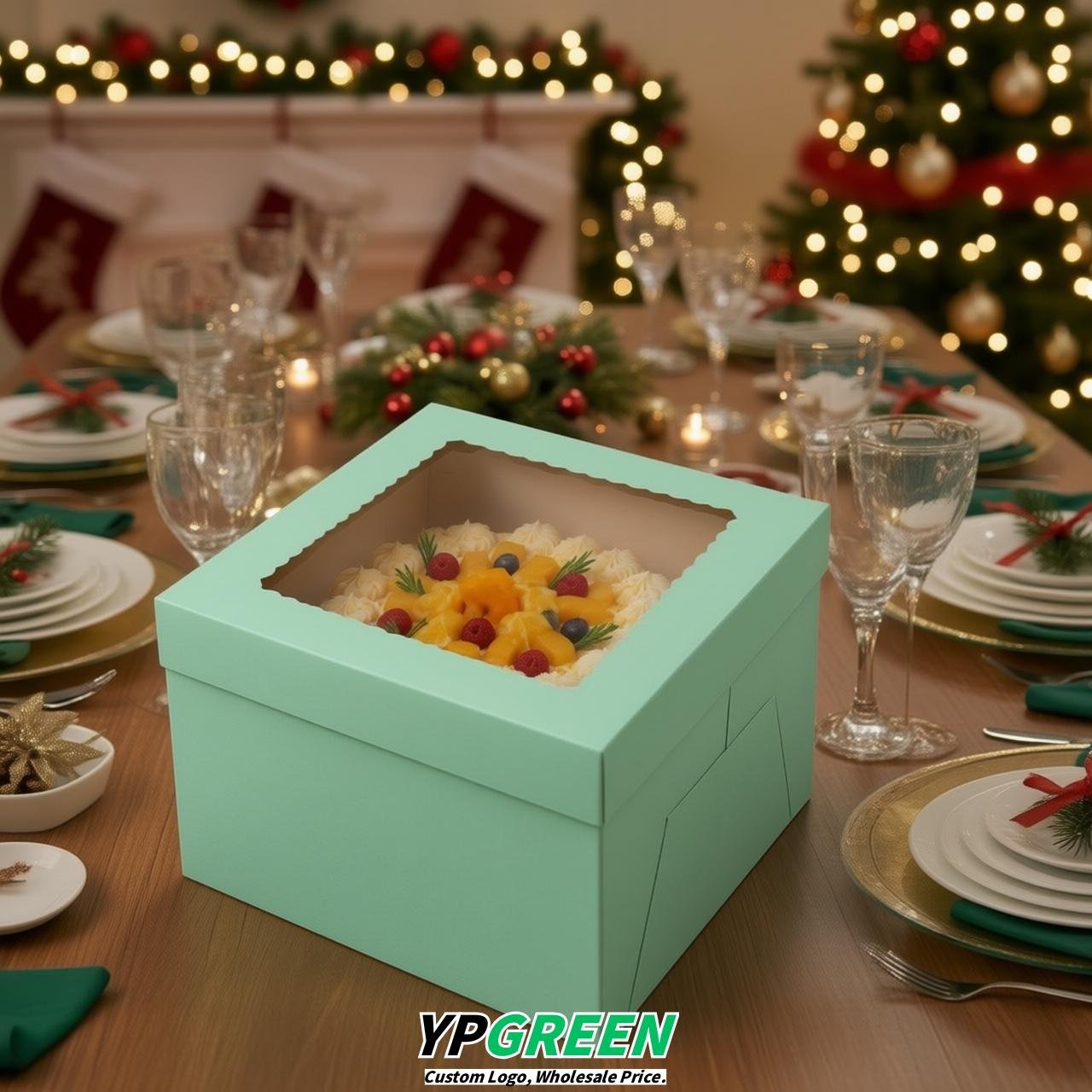Mint Green 10 & 12 inches Cake Box with Window - Square Cardboard Cake Box