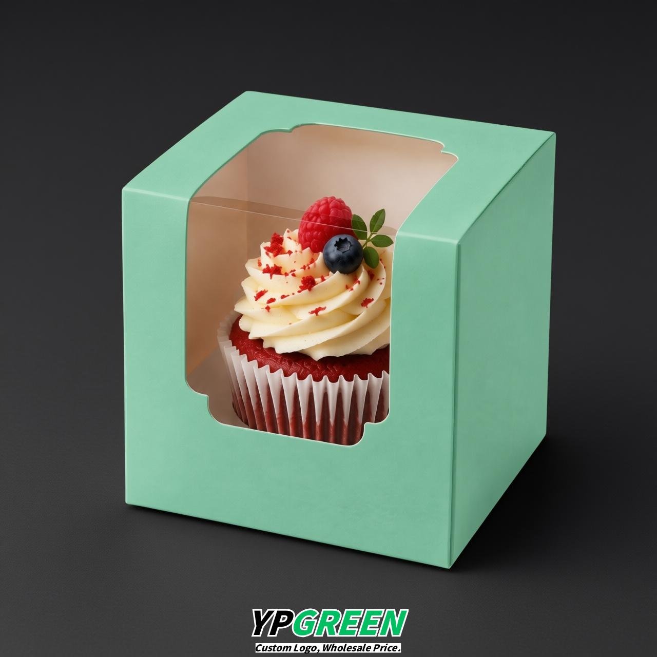 Mint Green Individual 3.5 inches Square Paper Cupcake Box Containers with Windows & Inserts