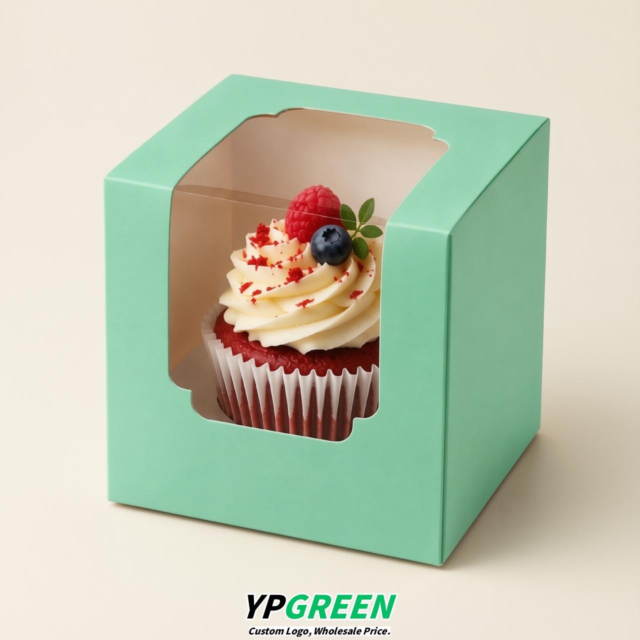 Mint Green Individual 3.5 inches Square Paper Cupcake Box Containers with Windows & Inserts