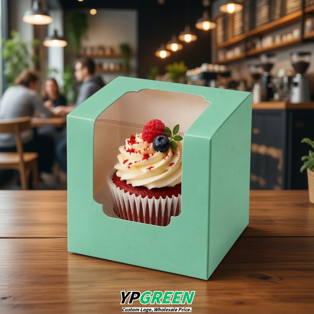 Mint Green Individual 3.5 inches Square Paper Cupcake Box Containers with Windows & Inserts