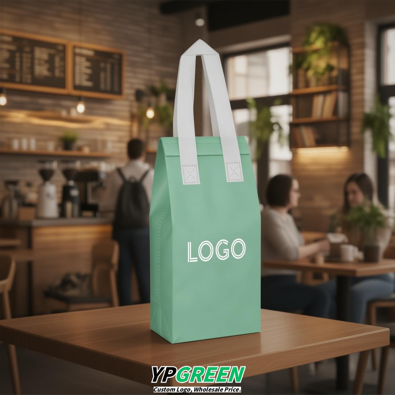 Mint Green Individual insulated take away bags wholesale 11x4.7x3.9 inches Thermal Beverage Take Out Bags