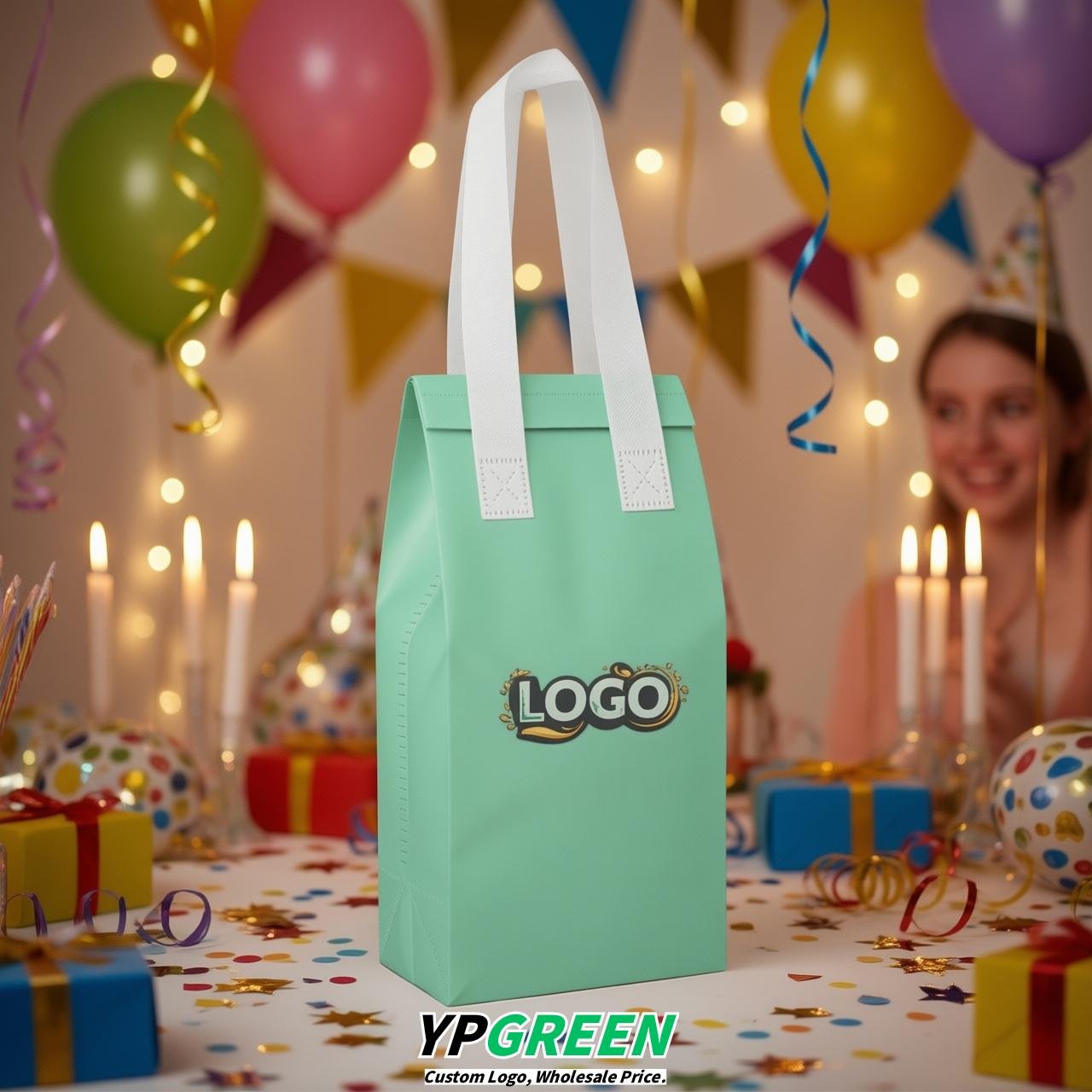 Mint Green Individual insulated take away bags wholesale 11x4.7x3.9 inches Thermal Beverage Take Out Bags