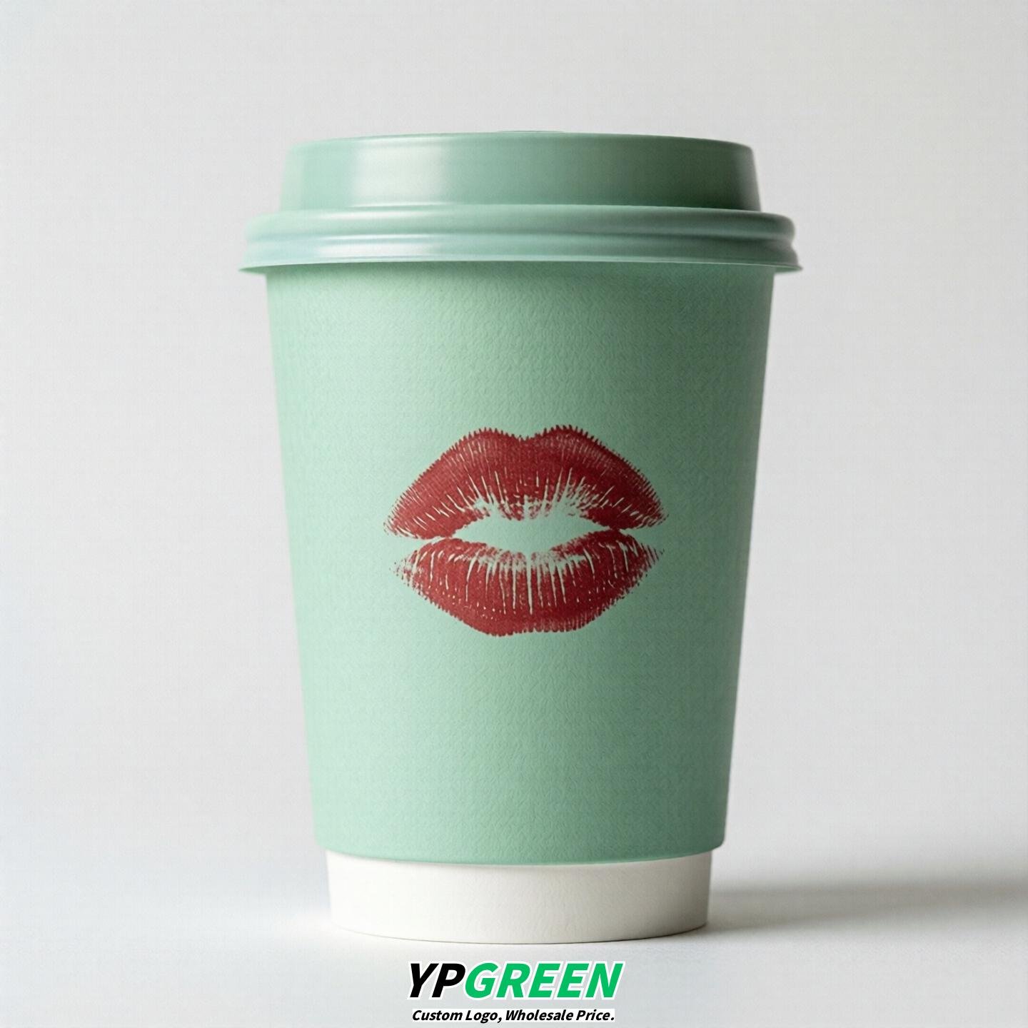 Mint Green Paper Cups with Lips Print 10oz/12oz/16oz/20oz/22oz