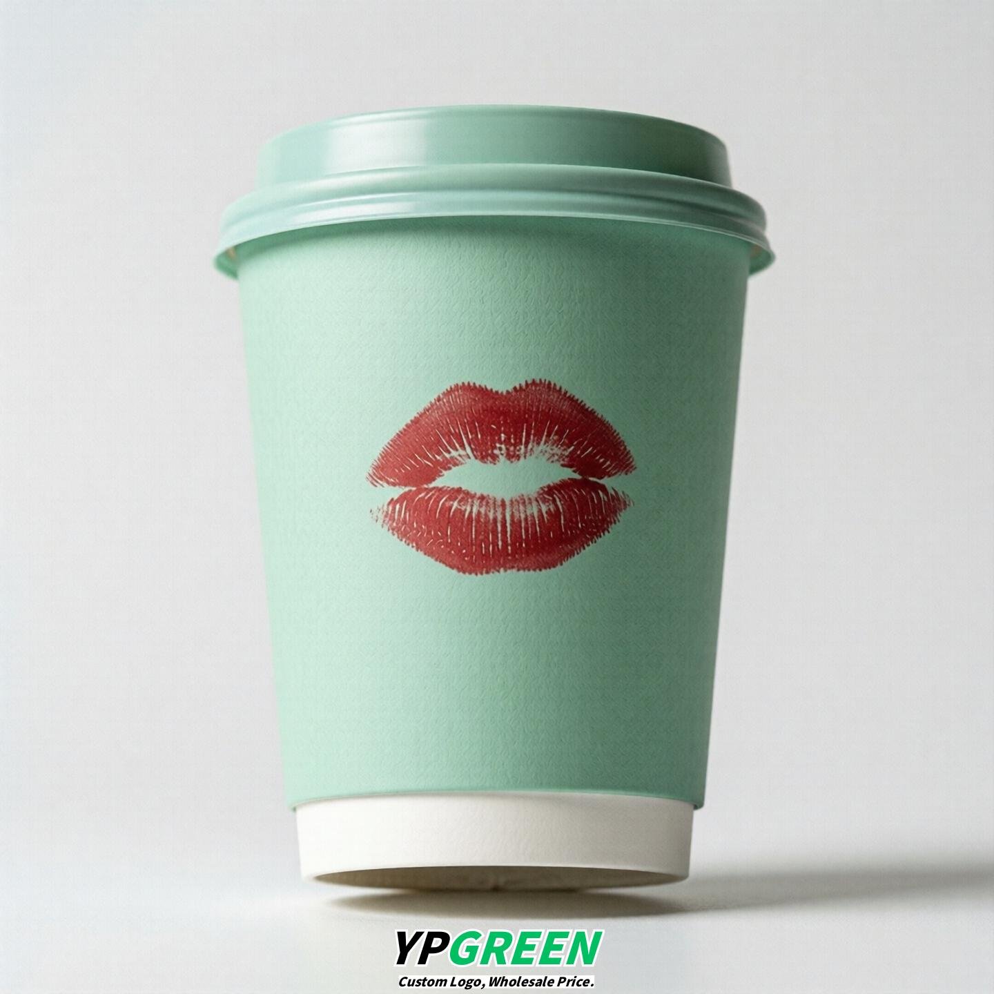 Mint Green Paper Cups with Lips Print 10oz/12oz/16oz/20oz/22oz