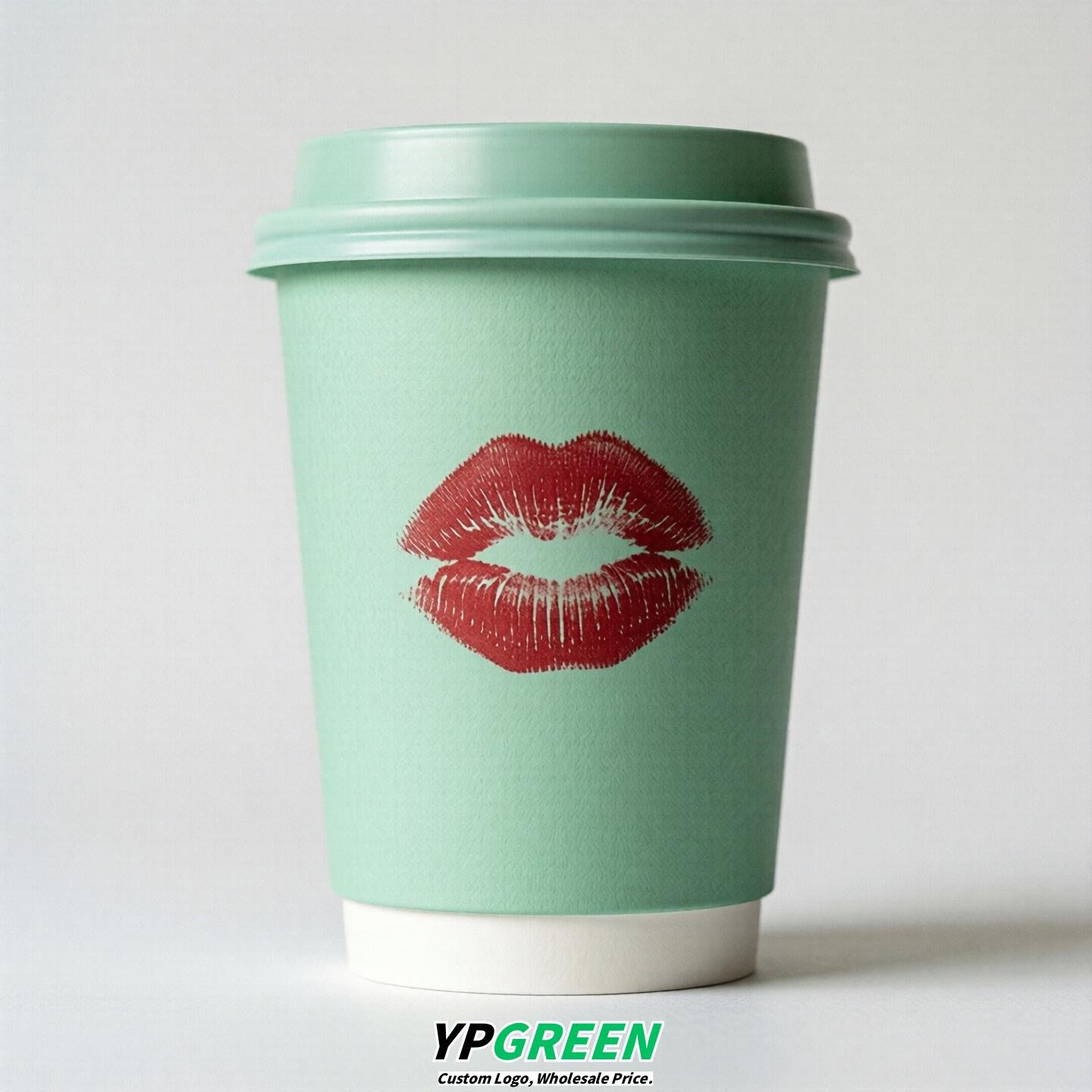 Mint Green Paper Cups with Lips Print 10oz/12oz/16oz/20oz/22oz