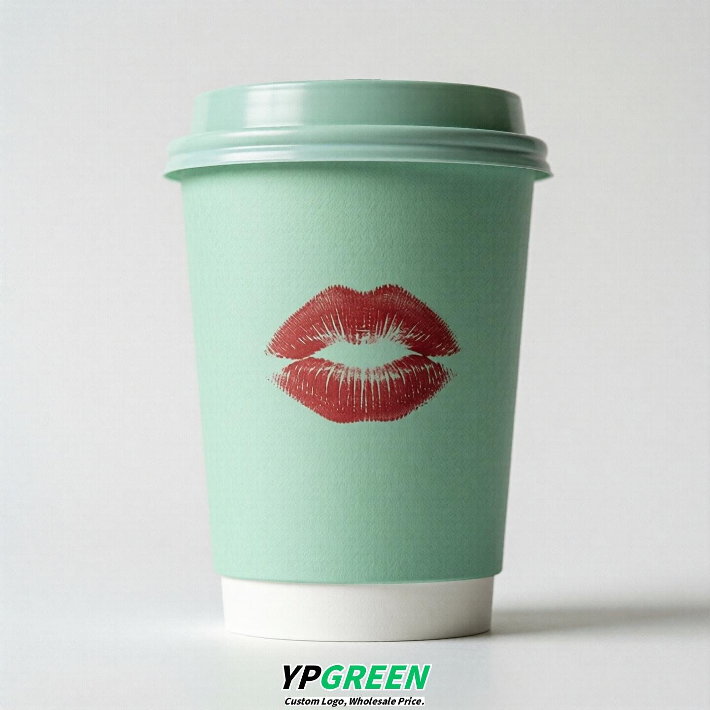 Mint Green Paper Cups with Lips Print 10oz/12oz/16oz/20oz/22oz
