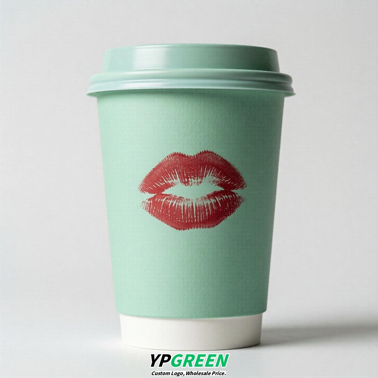 Mint Green Paper Cups with Lips Print 10oz/12oz/16oz/20oz/22oz