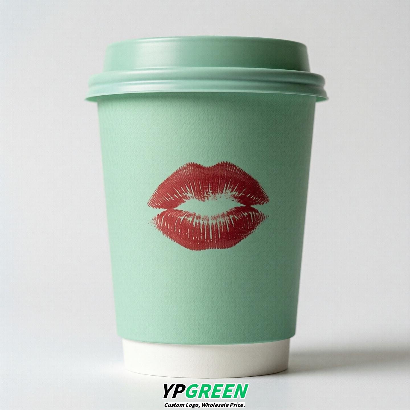 Mint Green Paper Cups with Lips Print 10oz/12oz/16oz/20oz/22oz