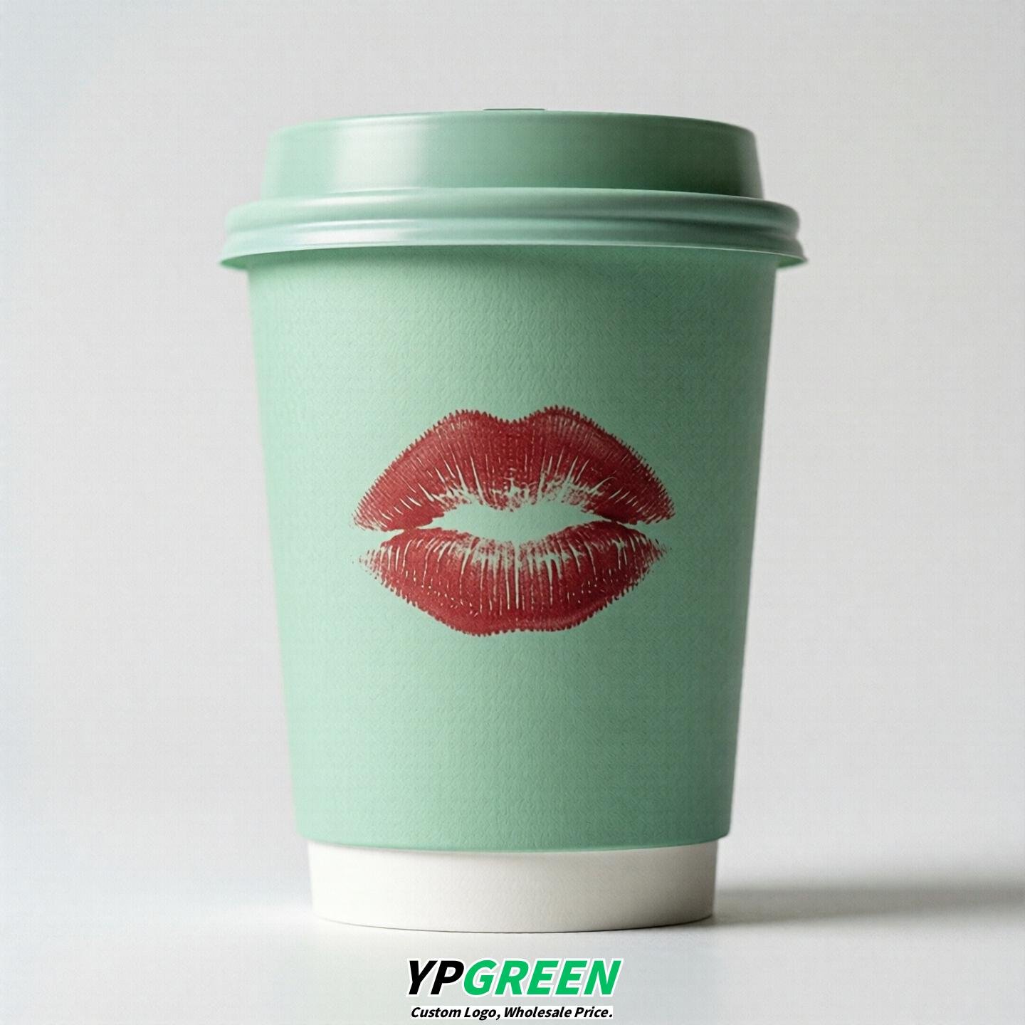Mint Green Paper Cups with Lips Print 10oz/12oz/16oz/20oz/22oz