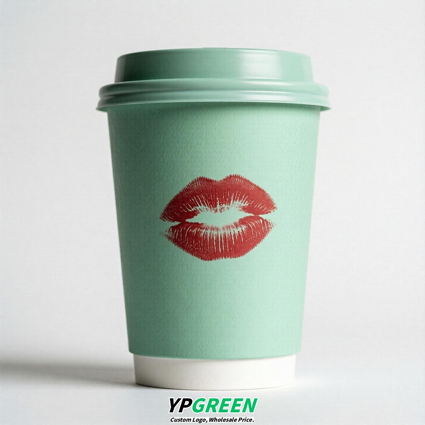 Mint Green Paper Cups with Lips Print 10oz/12oz/16oz/20oz/22oz