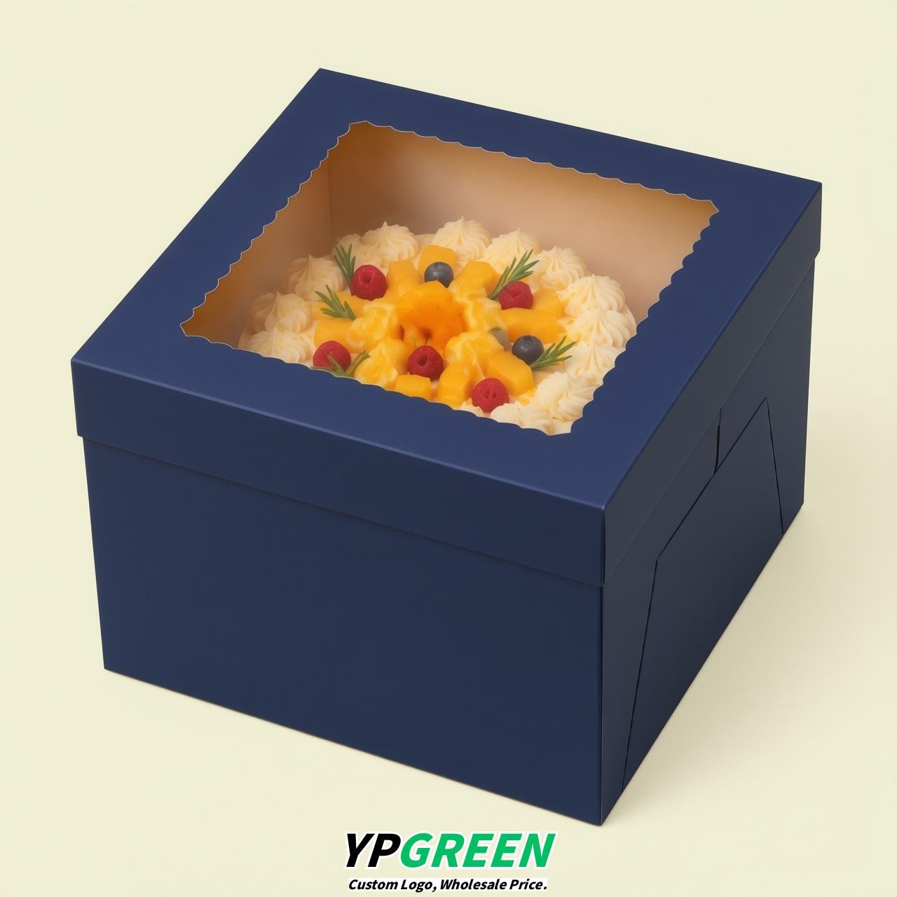 Navy Blue 10 & 12 inches Tall Cake Box with Window - Square Cardboard Cake Box