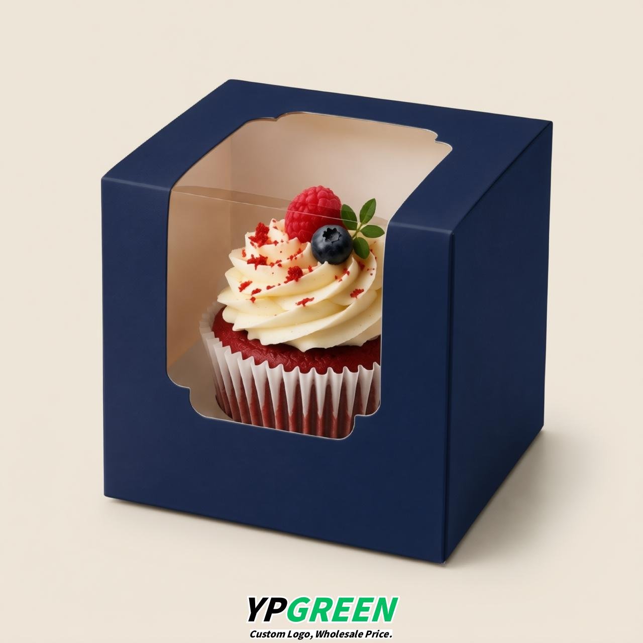 Navy Blue Individual 3.5 inches Square Paper Cupcake Box Containers with Windows & Inserts