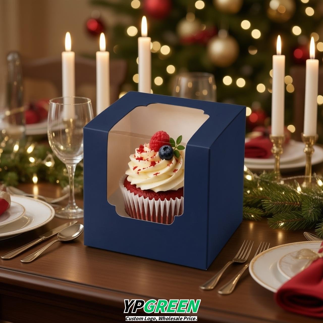 Navy Blue Individual 3.5 inches Square Paper Cupcake Box Containers with Windows & Inserts Navy Blue Individual 3.5 inches Square Paper Cupcake Box Containers with Windows & Inserts