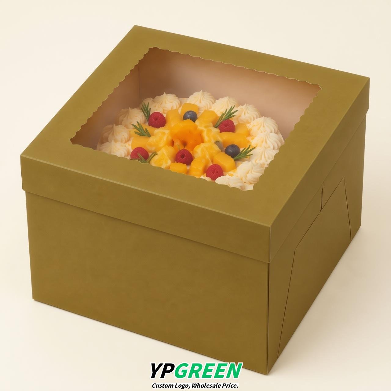 Ochre 10 & 12 inches Tall Cake Box with Window - Square Cardboard Cake Box