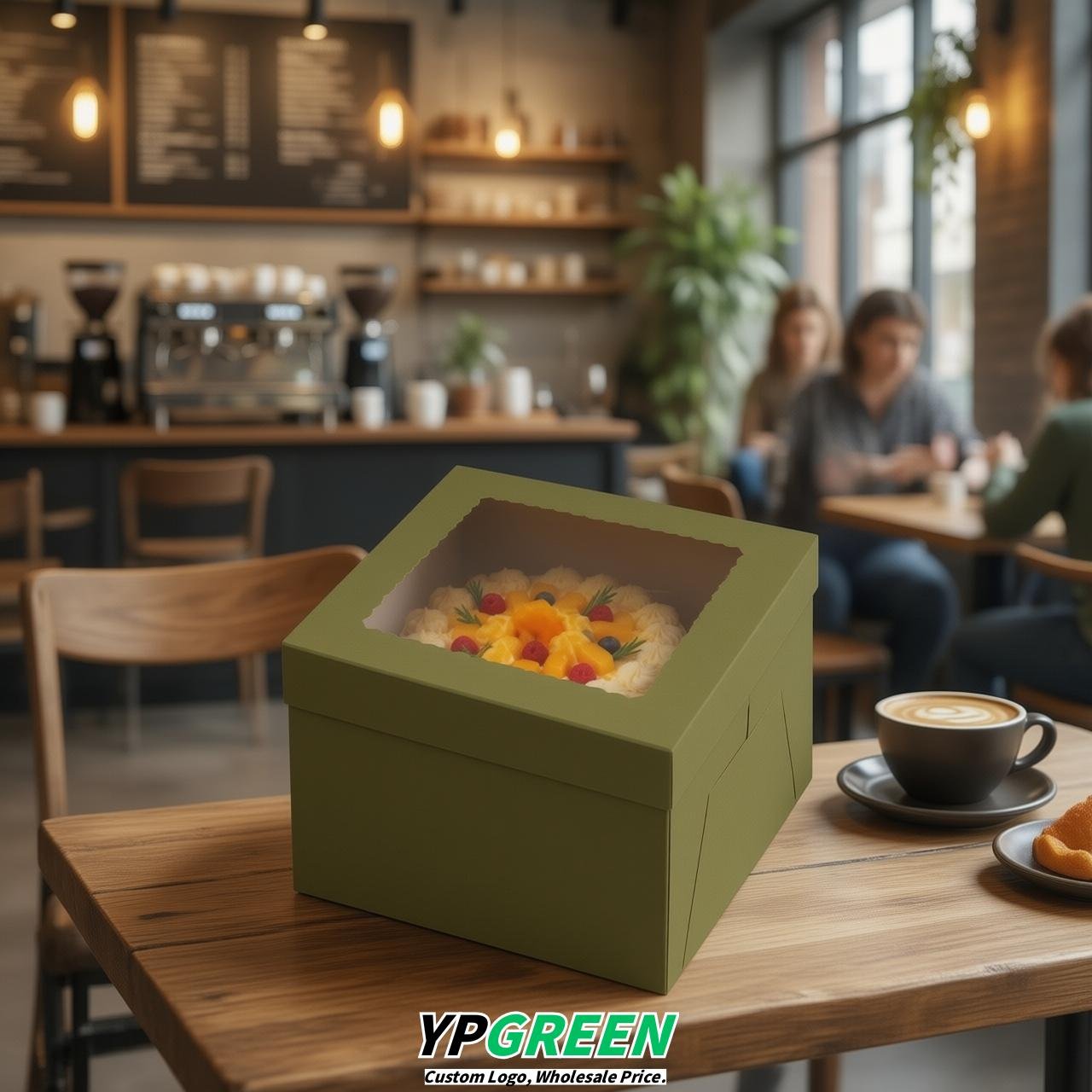 Olive Green 10 & 12 inches Tall Cake Box with Window - Square Cardboard Cake Box