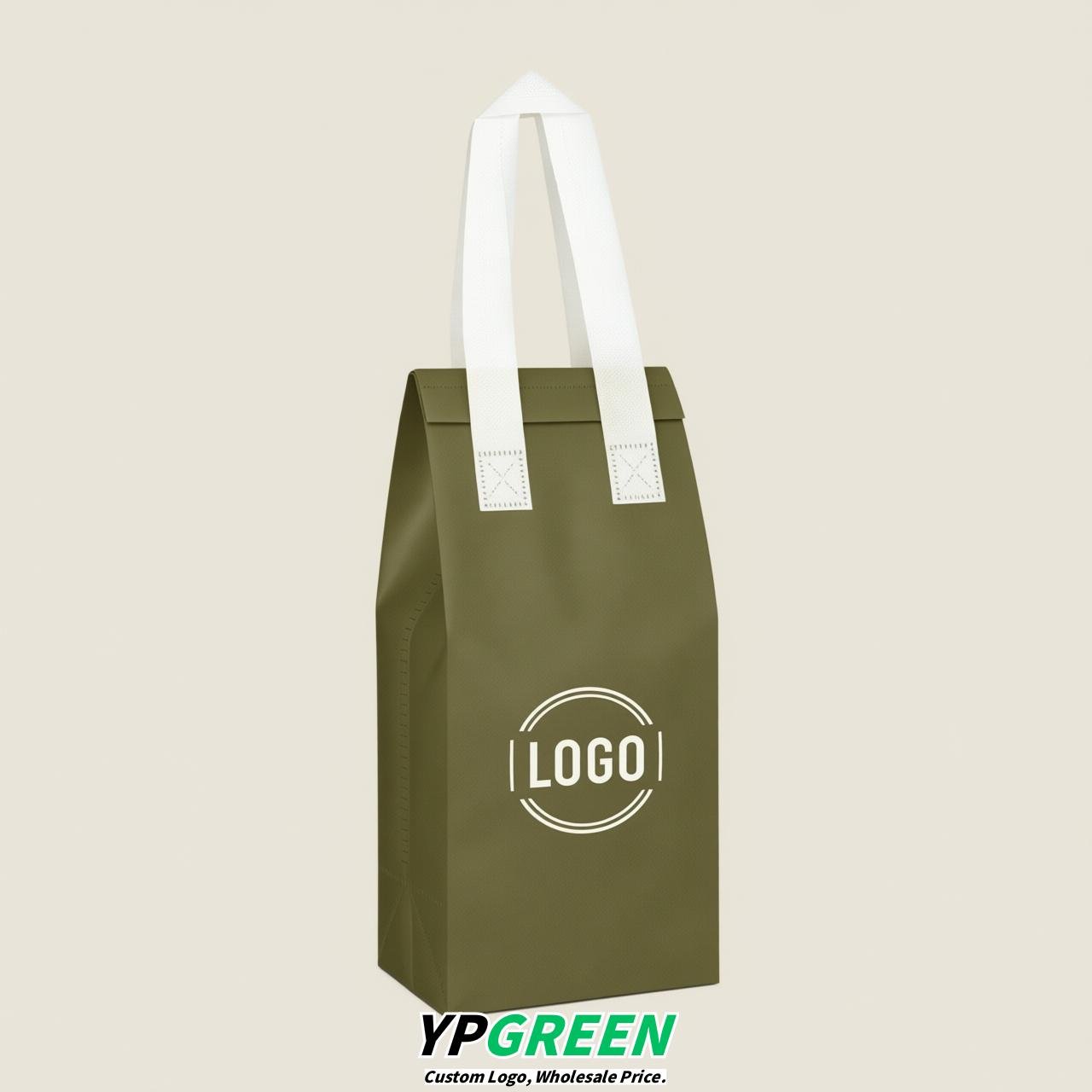 Olive Green Individual insulated take away bags wholesale 11x4.7x3.9 inches Thermal Beverage Take Out Bags