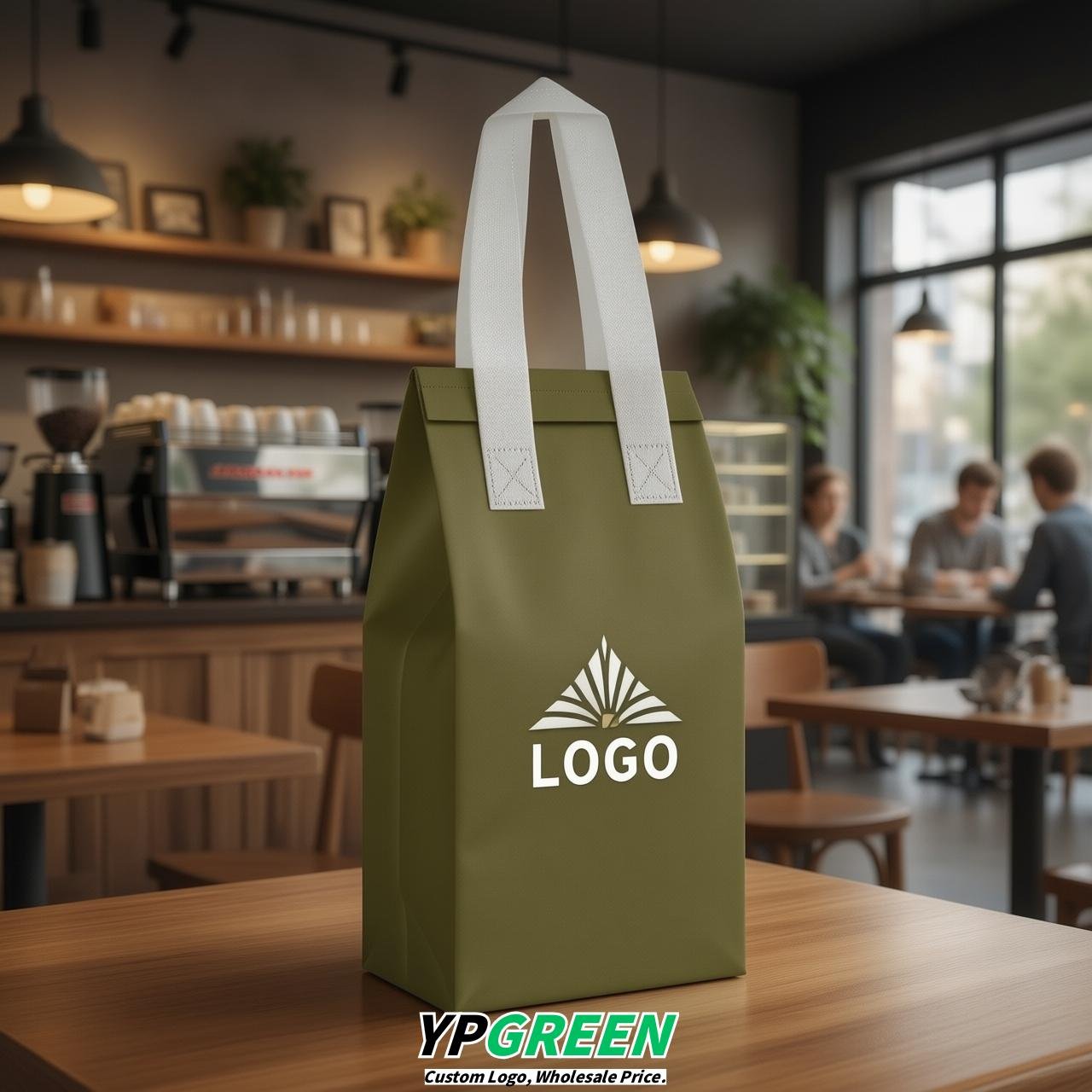 Olive Green Individual insulated take away bags wholesale 11x4.7x3.9 inches Thermal Beverage Take Out Bags