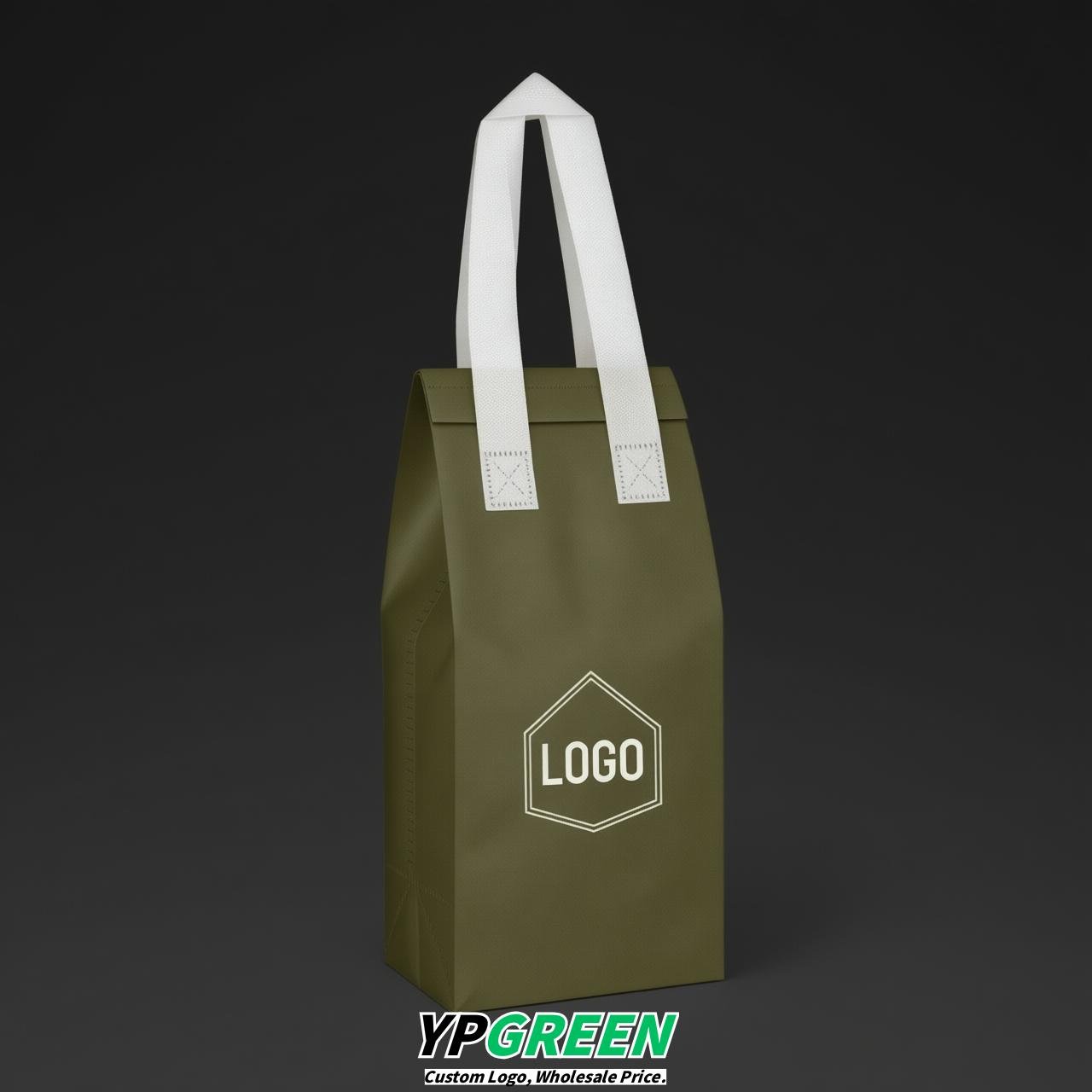 Olive Green Individual insulated take away bags wholesale 11x4.7x3.9 inches Thermal Beverage Take Out Bags