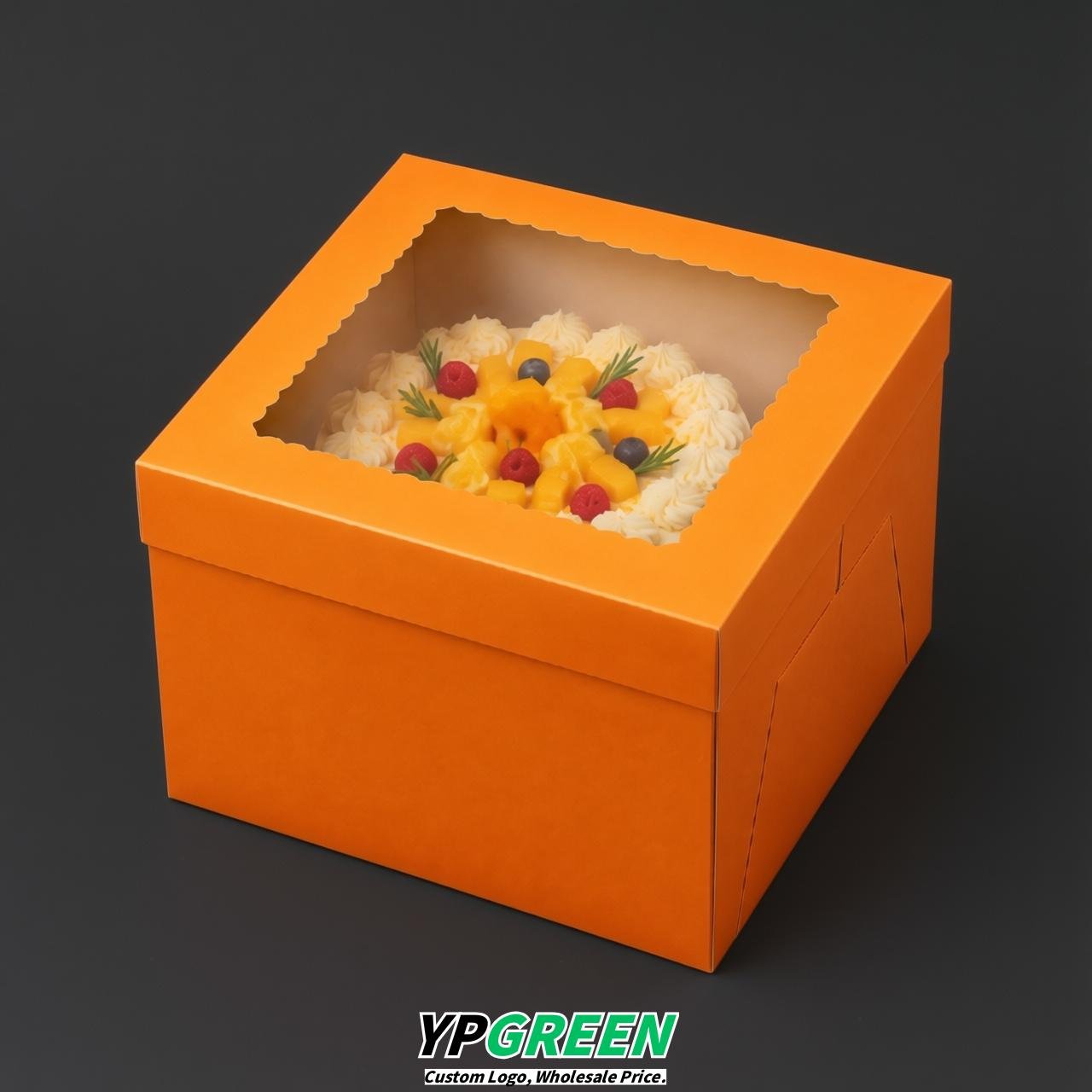 Orange 10 & 12 inches Tall Cake Box with Window - Square Cardboard Cake Box