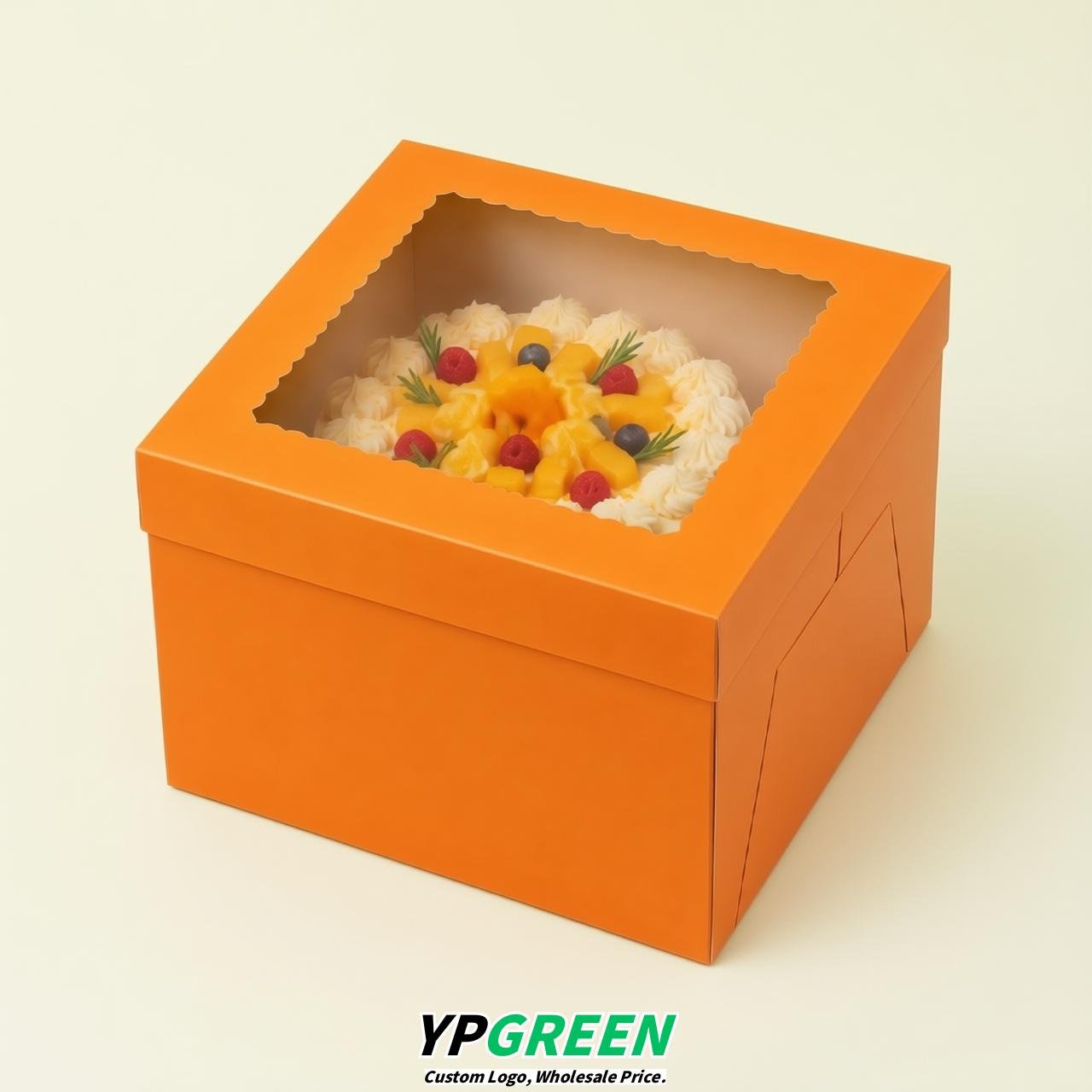 Orange 10 & 12 inches Tall Cake Box with Window - Square Cardboard Cake Box