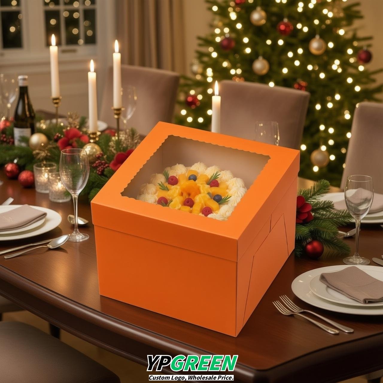 Orange 10 & 12 inches Tall Cake Box with Window - Square Cardboard Cake Box Orange 10 & 12 inches Tall Cake Box with Window - Square Cardboard Cake Box