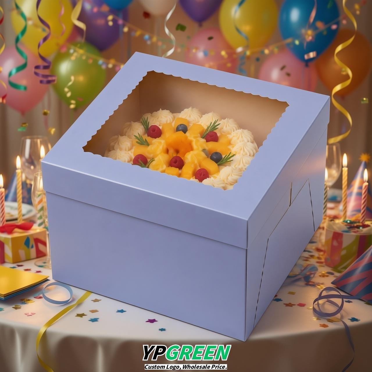 Periwinkle 10 & 12 inches Tall Cake Box with Window - Square Cardboard Cake Box
