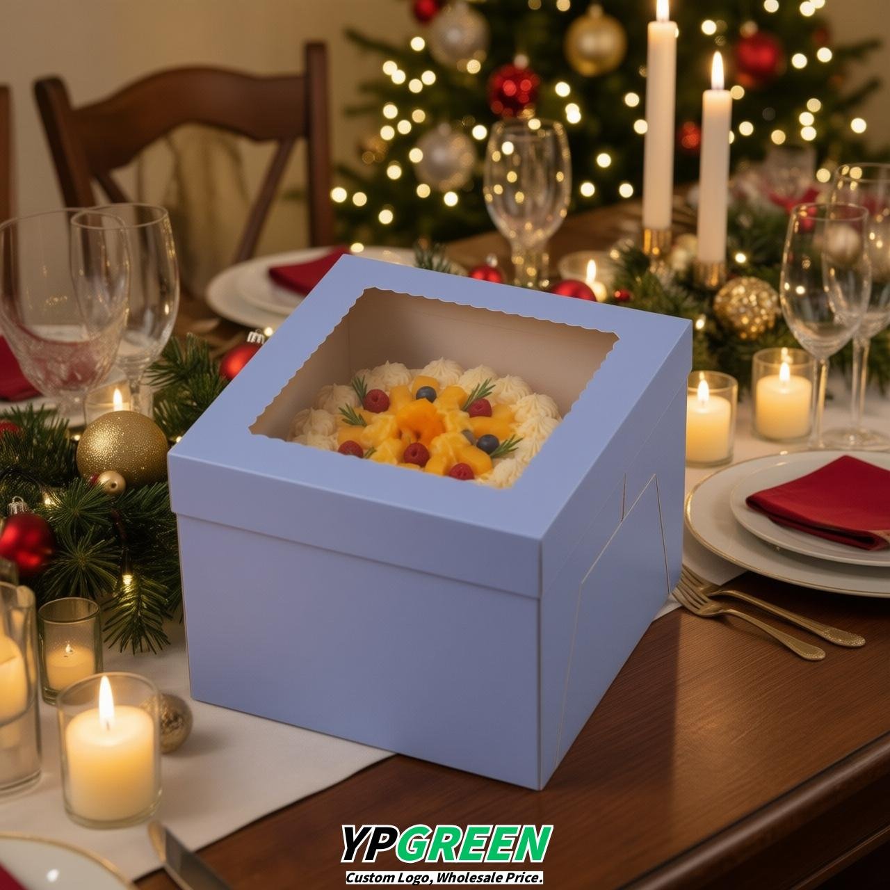 Periwinkle 10 & 12 inches Tall Cake Box with Window - Square Cardboard Cake Box Periwinkle 10 & 12 inches Tall Cake Box with Window - Square Cardboard Cake Box
