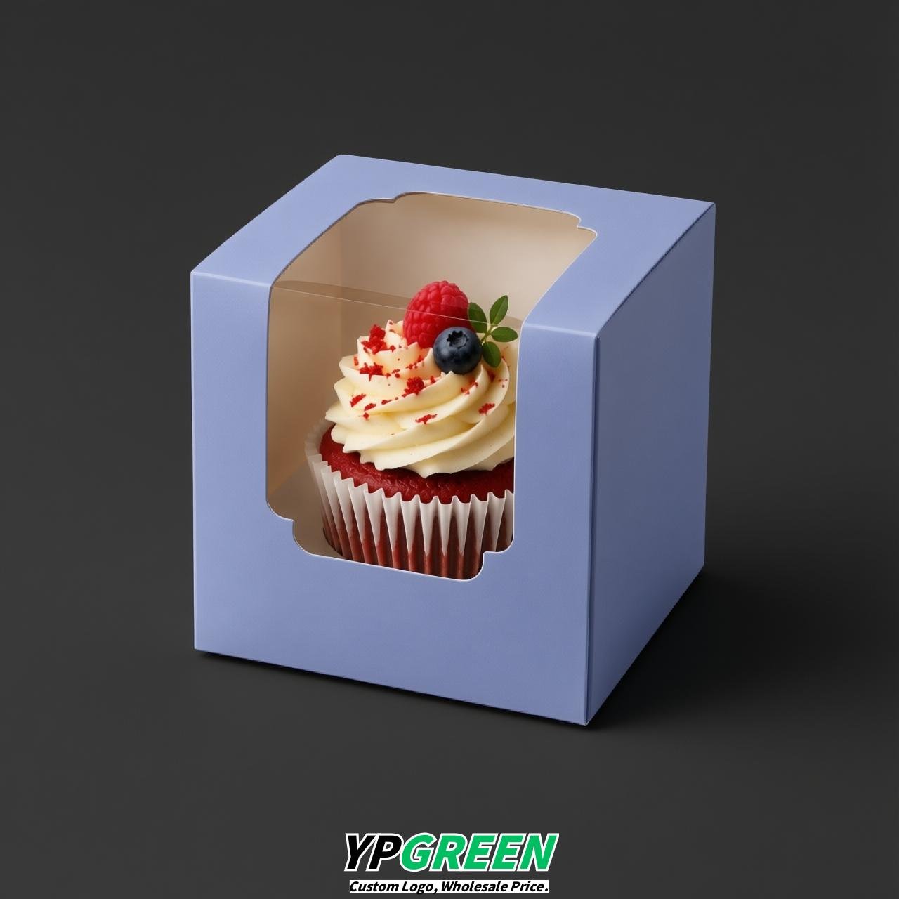 Periwinkle Individual 3.5 inches Square Paper Cupcake Box Containers with Windows & Inserts