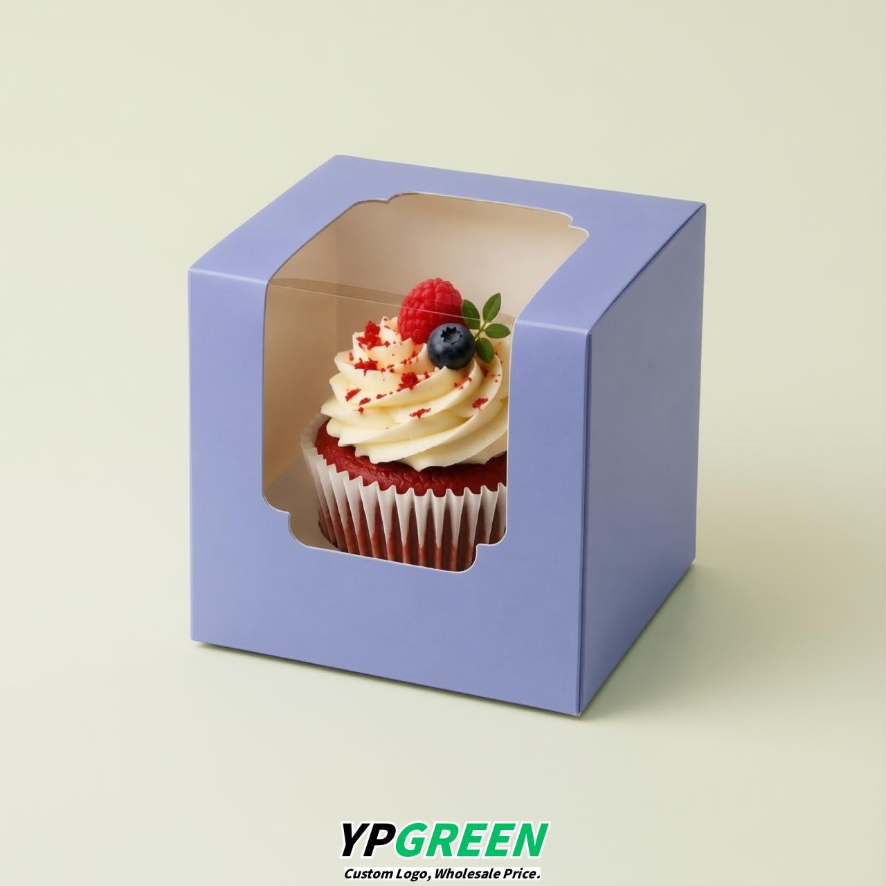 Periwinkle Individual 3.5 inches Square Paper Cupcake Box Containers with Windows & Inserts