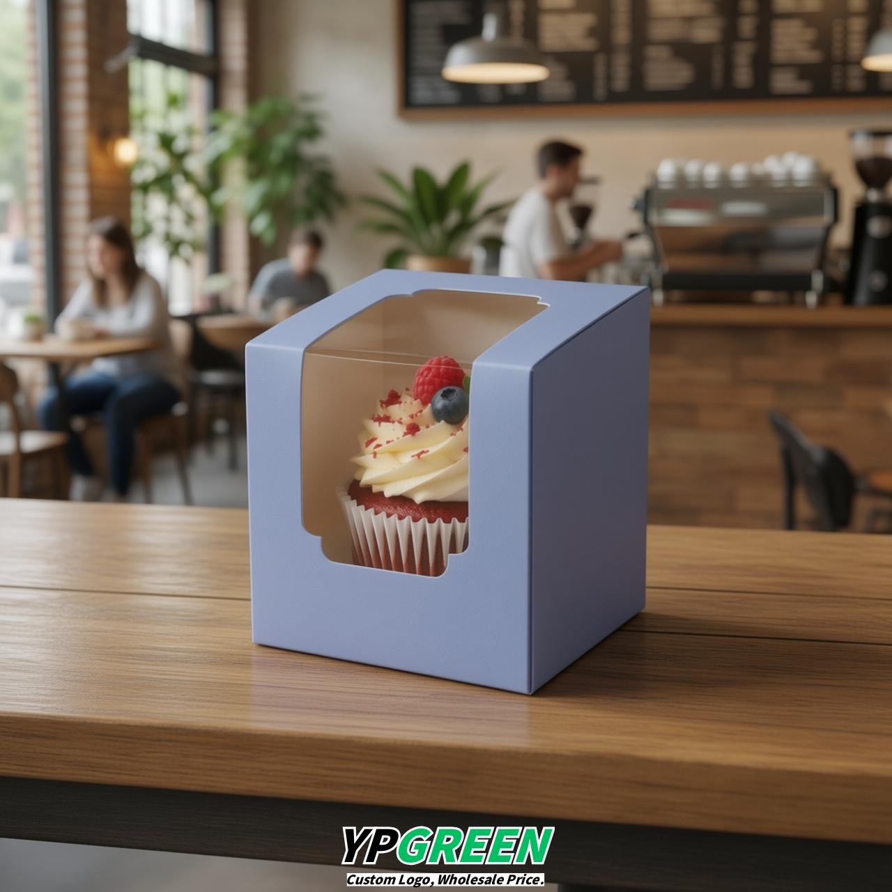 Periwinkle Individual 3.5 inches Square Paper Cupcake Box Containers with Windows & Inserts