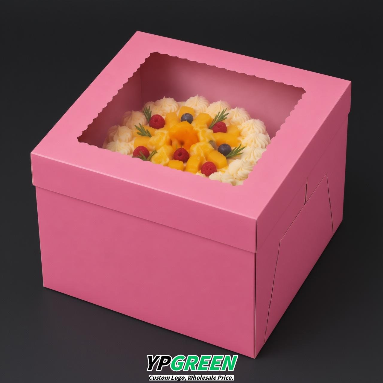 Pink 10 & 12 inches Tall Cake Box with Window - Square Cardboard Cake Box
