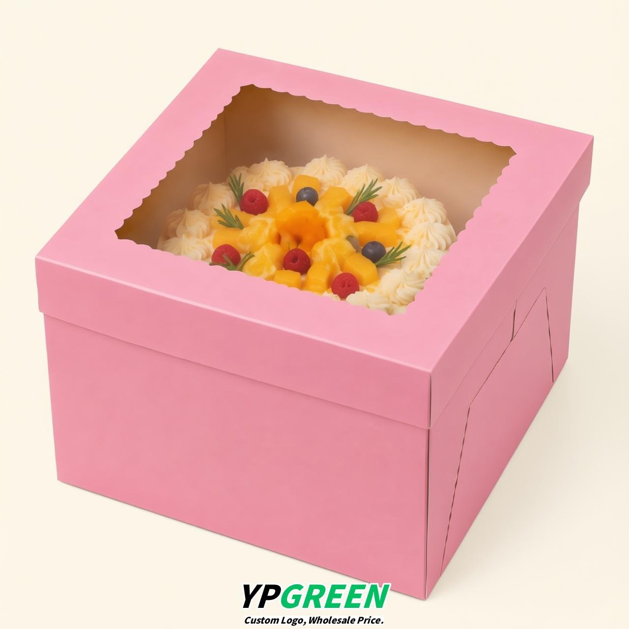 Pink 10 & 12 inches Tall Cake Box with Window - Square Cardboard Cake Box