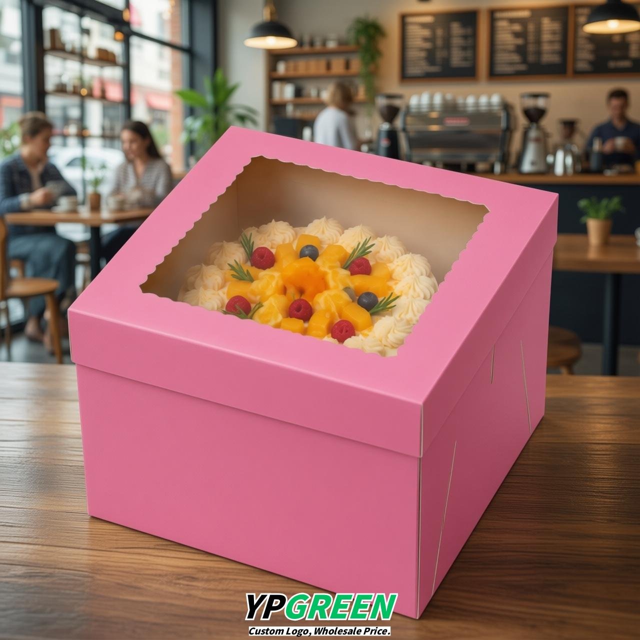 Pink 10 & 12 inches Tall Cake Box with Window - Square Cardboard Cake Box