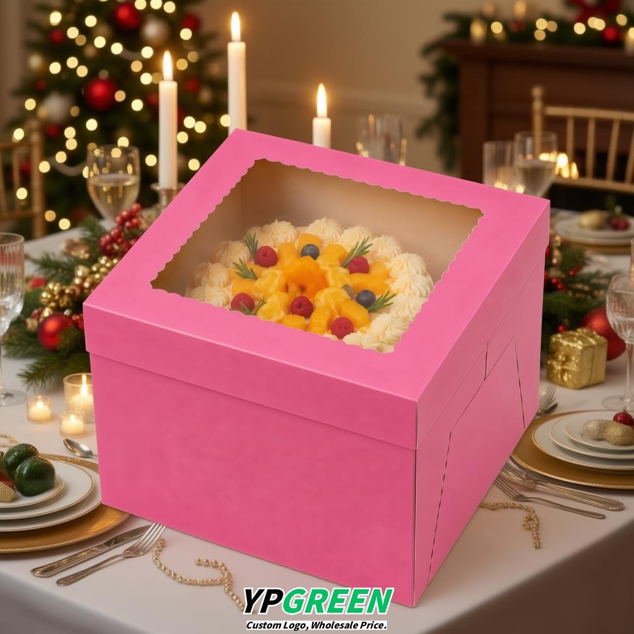 Pink 10 & 12 inches Tall Cake Box with Window - Square Cardboard Cake Box