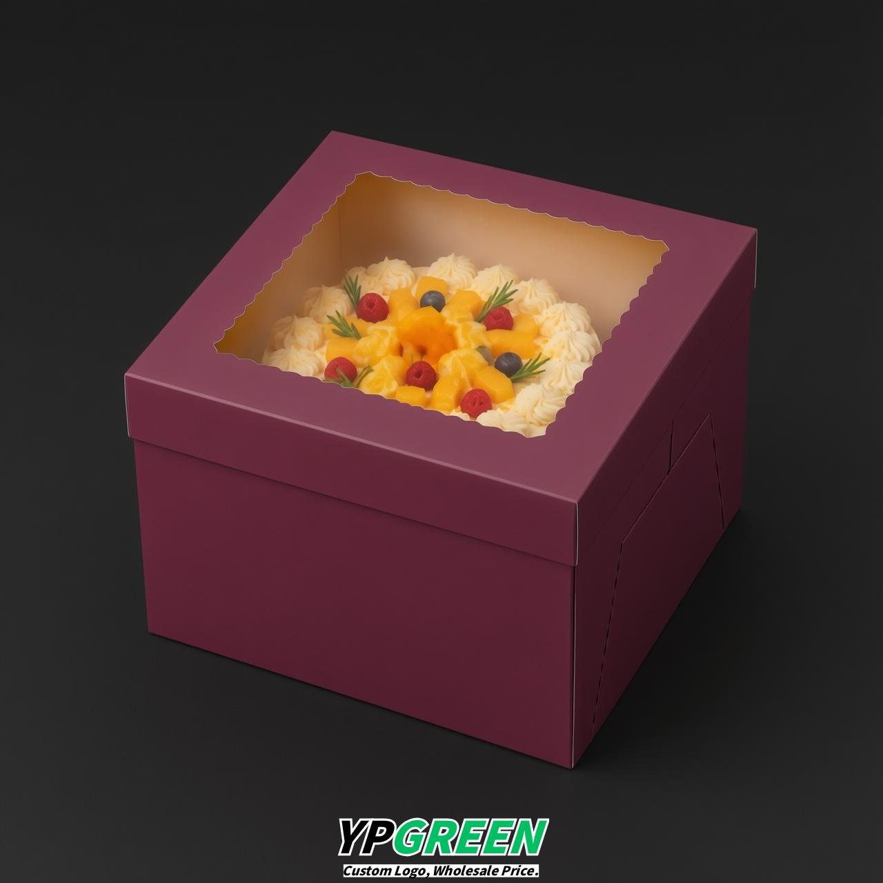 Plum 10 & 12 inches Cake Box with Window - Square Cardboard Cake Box
