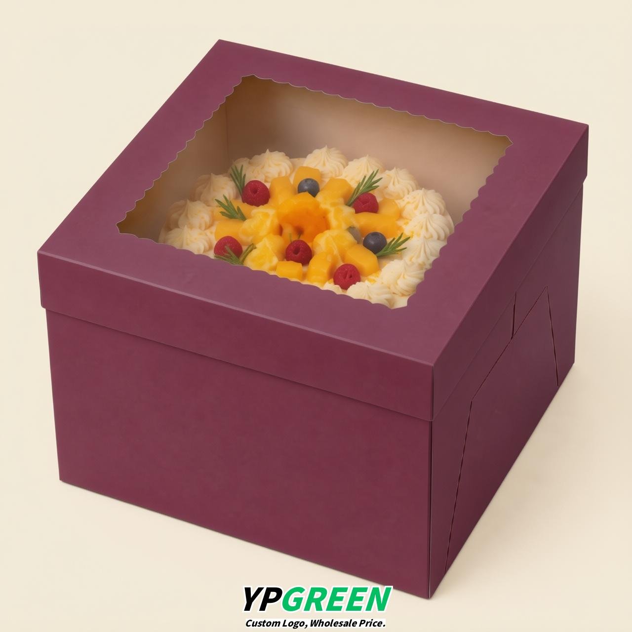 Plum 10 & 12 inches Cake Box with Window - Square Cardboard Cake Box