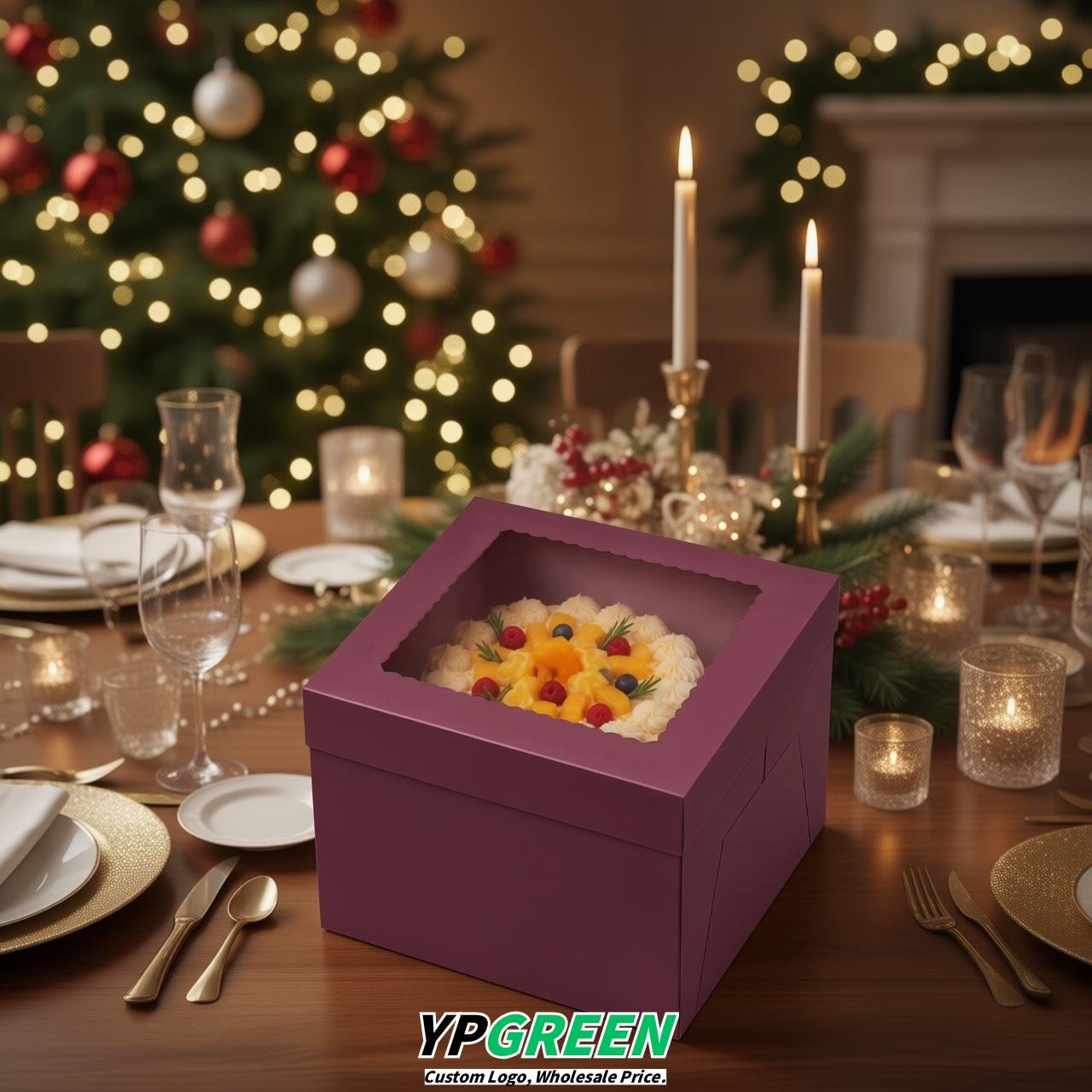 Plum 10 & 12 inches Cake Box with Window - Square Cardboard Cake Box Plum 10 & 12 inches Cake Box with Window - Square Cardboard Cake Box