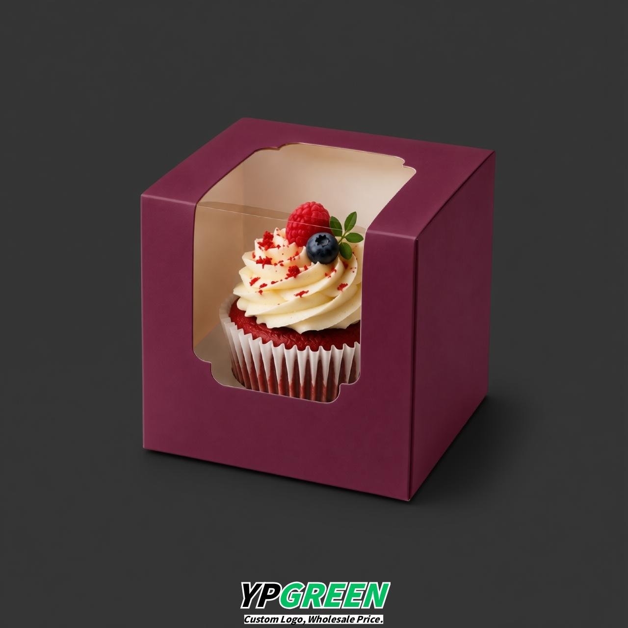 Plum Individual 3.5 inches Square Paper Cupcake Box Containers with Windows & Inserts