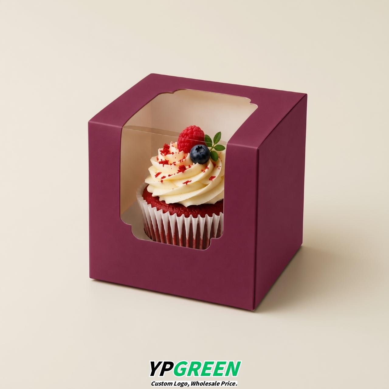 Plum Individual 3.5 inches Square Paper Cupcake Box Containers with Windows & Inserts