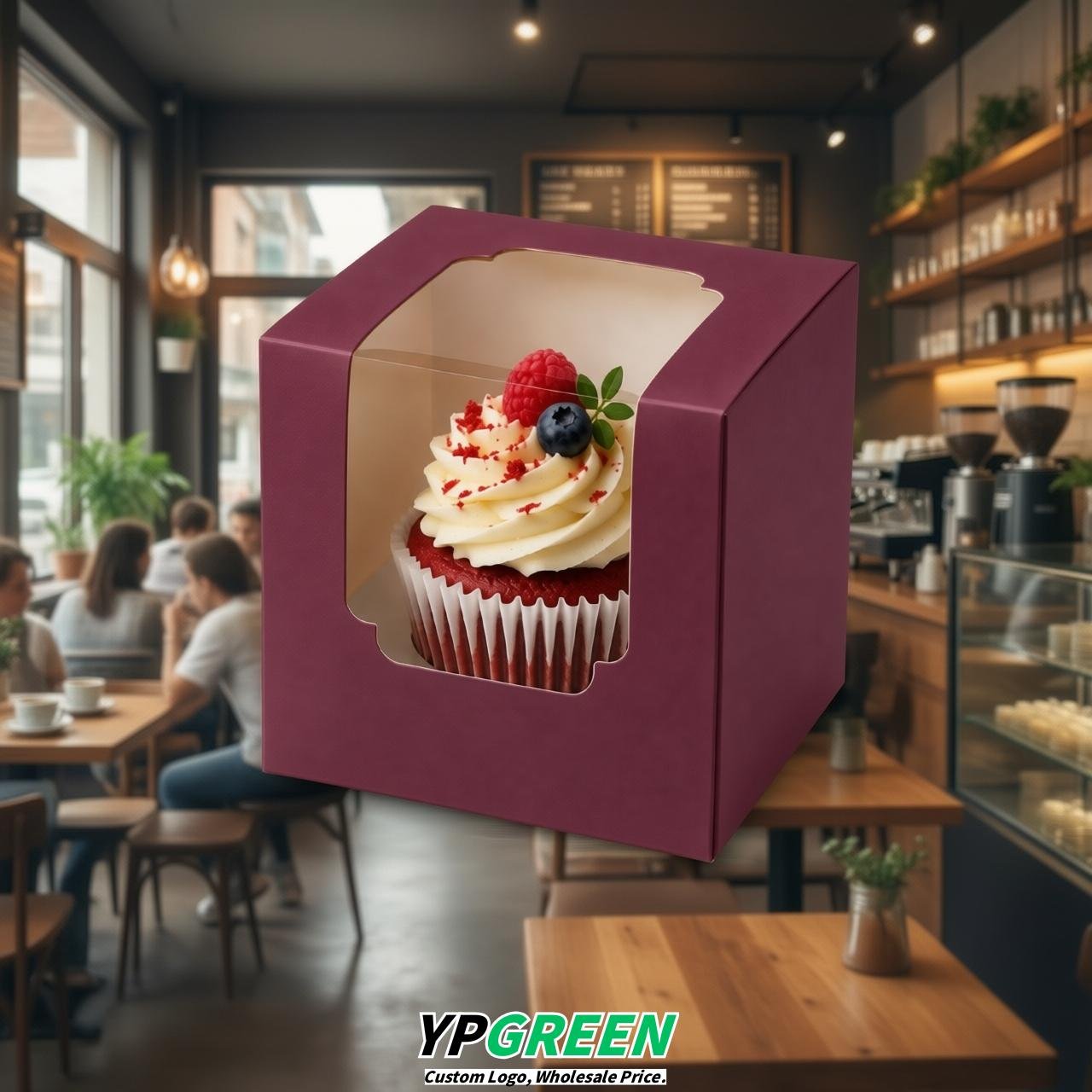 Plum Individual 3.5 inches Square Paper Cupcake Box Containers with Windows & Inserts
