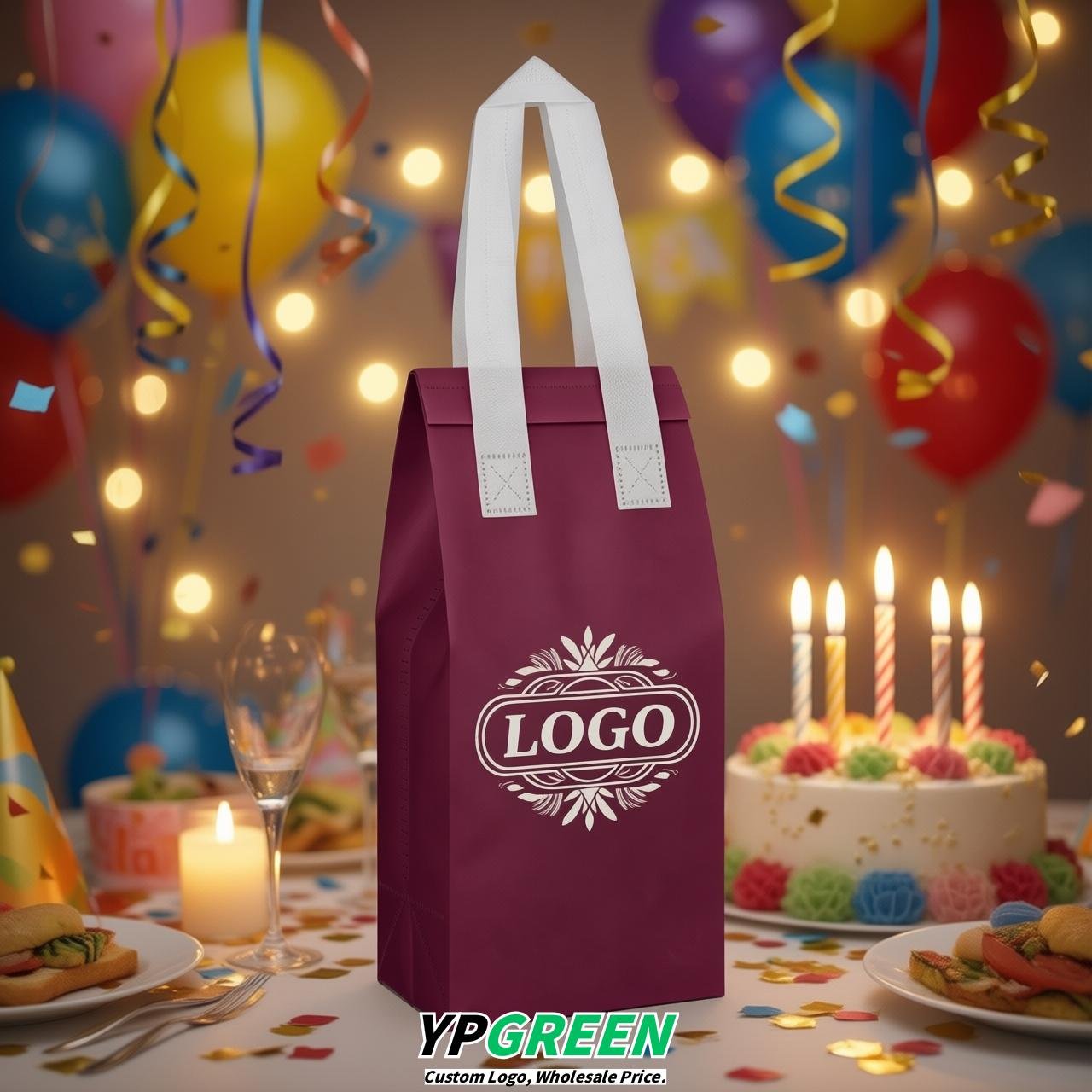 Plum Individual insulated take away bags wholesale 11x4.7x3.9 inches Thermal Beverage Take Out Bags
