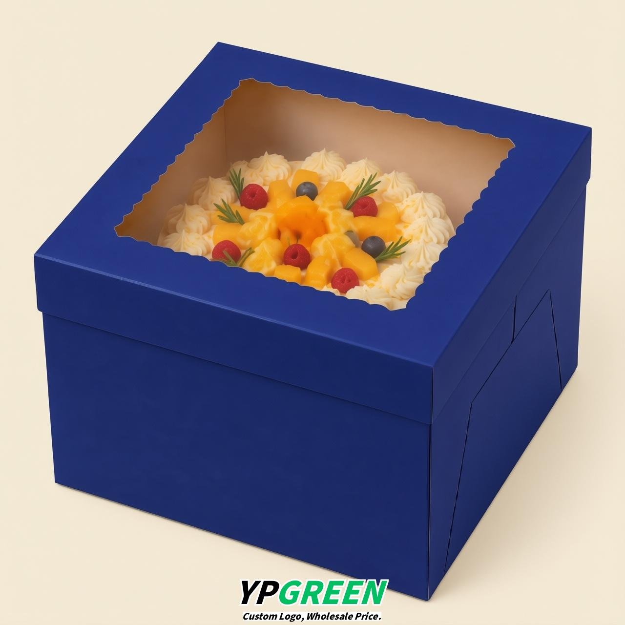 Prussian Blue 10 & 12 inches Tall Cake Box with Window - Square Cardboard Cake Box