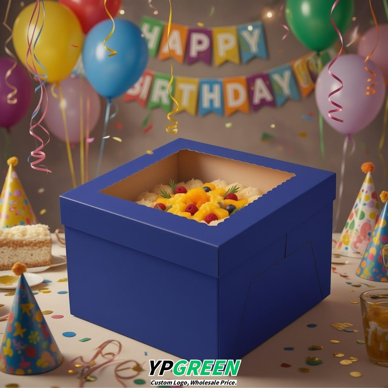 Prussian Blue 10 & 12 inches Tall Cake Box with Window - Square Cardboard Cake Box