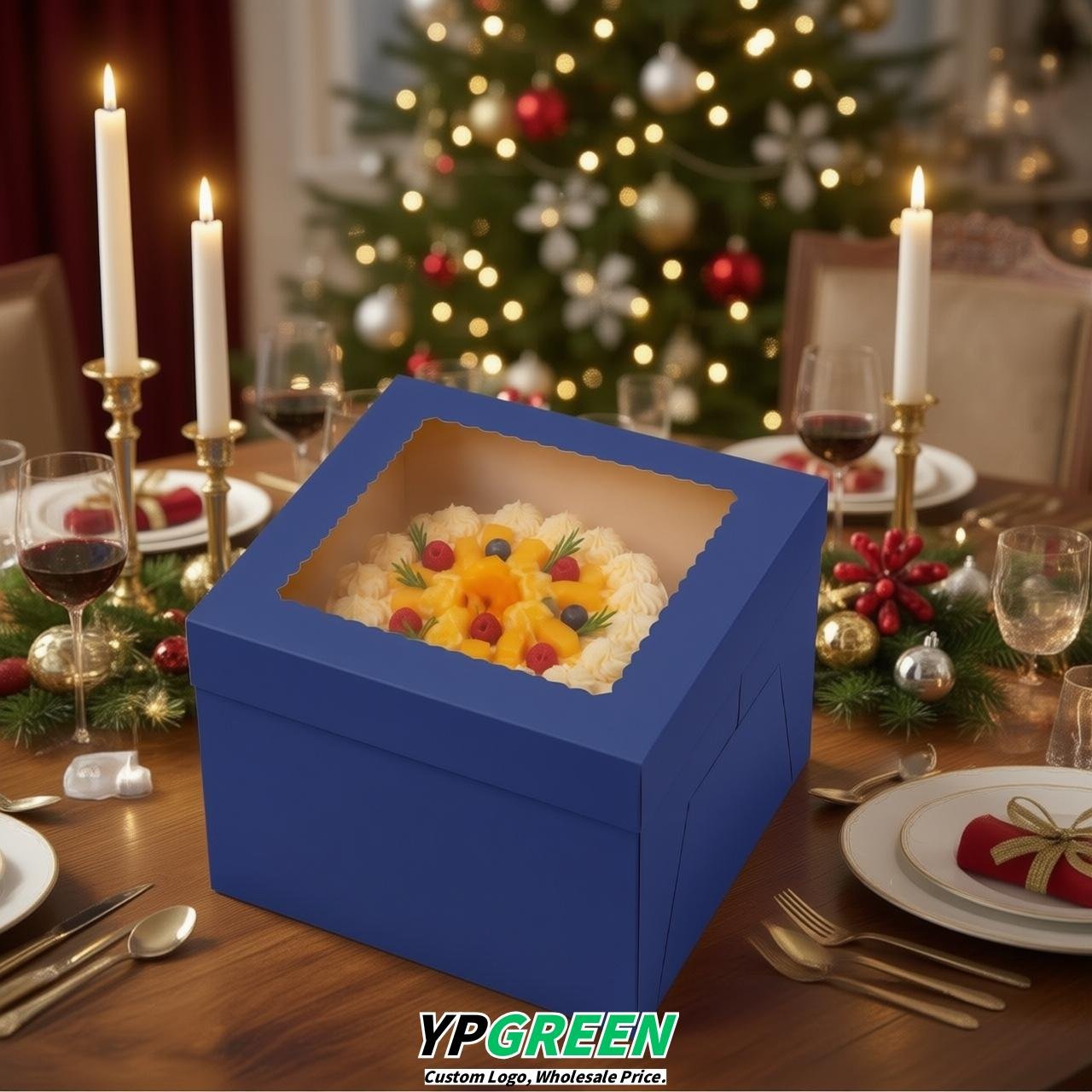 Prussian Blue 10 & 12 inches Tall Cake Box with Window - Square Cardboard Cake Box Prussian Blue 10 & 12 inches Tall Cake Box with Window - Square Cardboard Cake Box